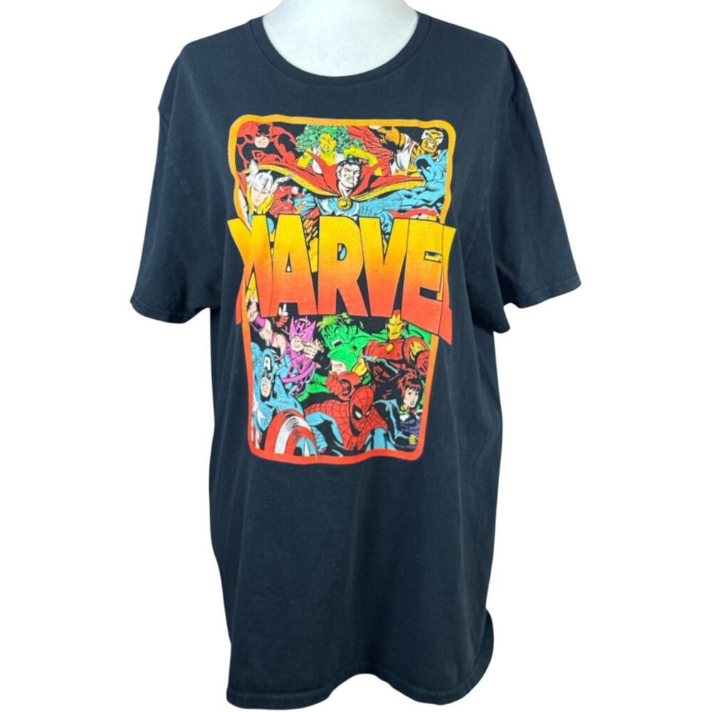 Vintage Marvel Superheroes Mens Size L Black 1990s Avengers T-Shirt 100% Cotton